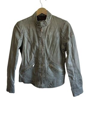 Mauritius Size 6 Sage Green Lambs Leather Jacket Streetwear Punk Biker Y2K